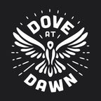 Logo with a dove and 'Dove at Dawn' text on a black background